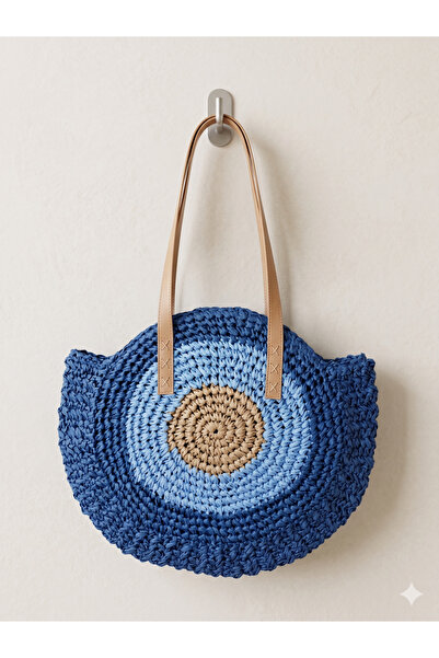 Luminos Butik Μπλε στρογγυλή λεπτομερής σπειροειδής ψάθινη τσάντα CNT1005