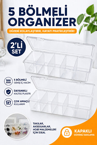 Poomy 5 Bölmeli Kapaklı Organizer Kutu 2’li Set – Şeffaf Çok Amaçlı Düzenleyi...