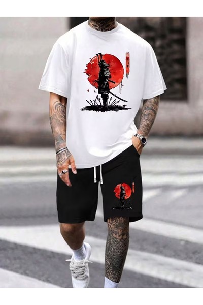 PAVRO Unisex Oversize Σετ Σορτς με Μπλούζα και Σορτς, Άνετο Σετ με Μικτά Τυπω...