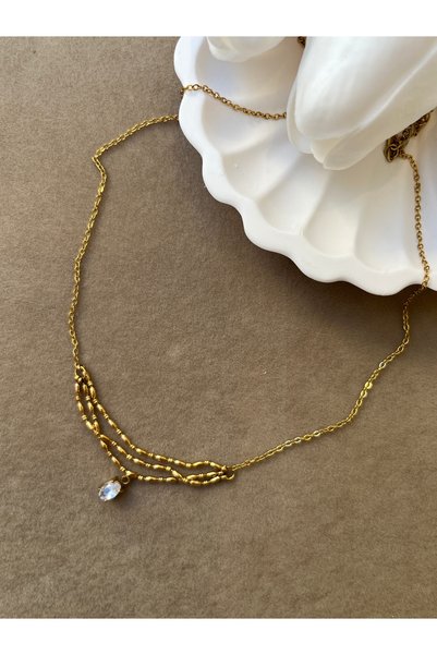 BEREN KILIÇ Gold Layered Drop Stone Detailed Steel Elegant Necklace