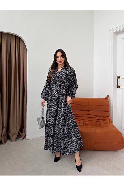 diloş butik Leopar Desen Gömlek Elbise