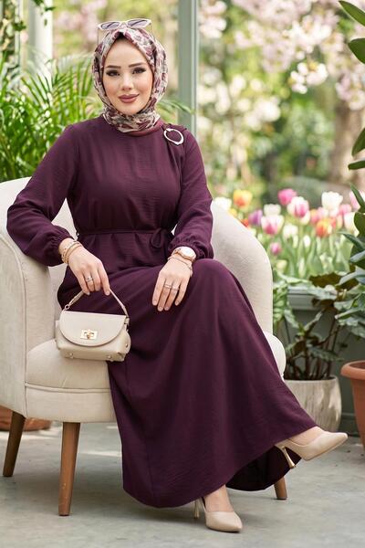 hafsamina Φόρεμα Ayrobin με λεπτομέρεια αγκράφας και δέσιμο, χρώμα δαμασκηνί ...