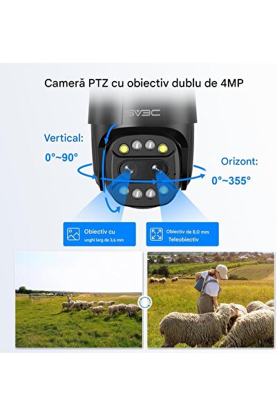 SV3C Cameră de supraveghere exterioară 4G LTE PTZ cu cartelă SIM