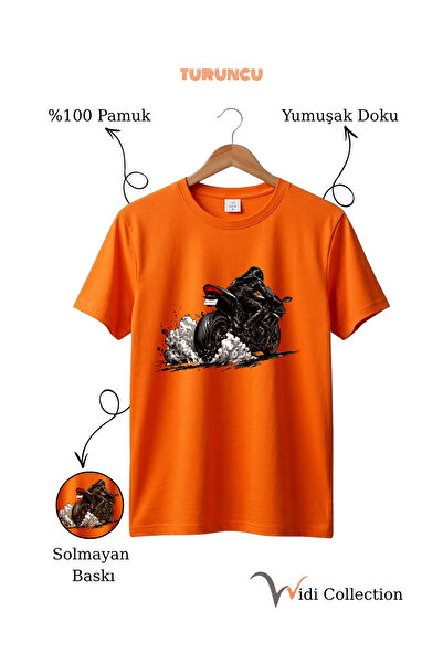 WİDİ Tricou unisex cu efect de fum, 100% bumbac, croială normală, Motor Tire ...