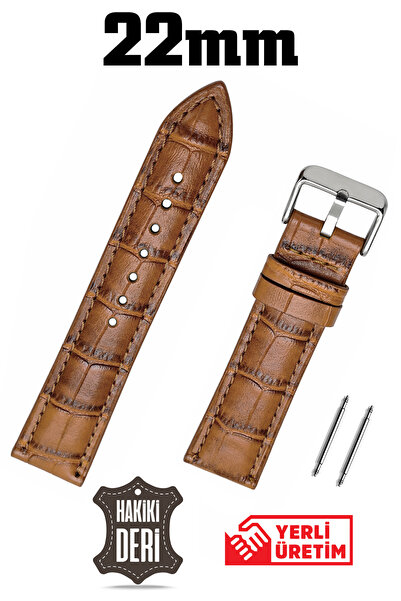 Saatse 22mm Light Brown Tan Crocodile Curved Genuine Leather Watch Band Strap