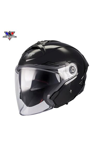 MT Helmets COSMO SV PURE A1 PARLAK SİYAH GÜNEŞ VİZÖRLÜ YARIM KASK
