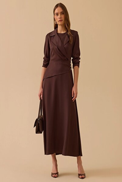 Rain and River Button Detailed Double-Breasted Satin Dress