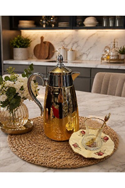 Twinkle Çay & Kahve Vakumlu Çelik Gövdeli Gold Termos Cam Hazneli