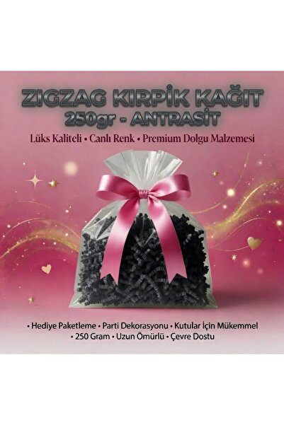 BİLGİ K K Zigzag Kırpık Kağıt 250 gr Lüks Hediye Dolgusu Hediye Paketleme Malzemesi Kırpık Kağıt ANTRASİT SİYAH RENK