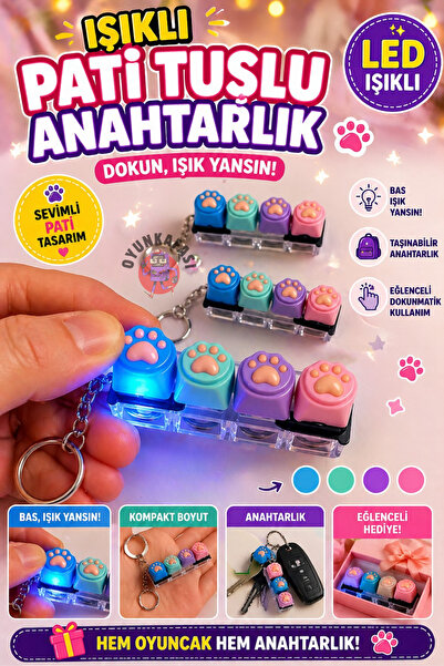 OYUNKAFASI Işıklı Patili Anahtarlık LED Mini Oyuncak | Dokunmatik Tuşlu Eğlen...