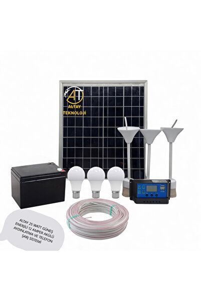 Altay solar ALTAY 25 WATT GÜNEŞ ENERJİLİ AKÜLÜ 3 AMPÜLLÜ SOLAR AYDINLATMA SİS...