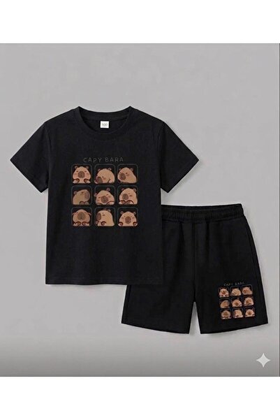 No Plan Girls' and Boys' Multi-Color Capybara Printed T-Shirt and Shorts Set