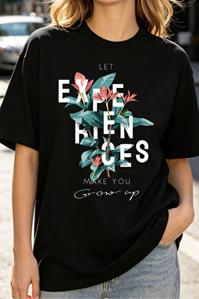 Fleck Womens T Shirts Floral Experience Quote Graphic Casual Loose Fit Summer...