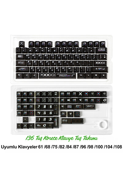 silabor 136 Tuşlu Keycaps Siyah baskılı, şeffaf, 136 tuşlu Korece yazı tipi [...