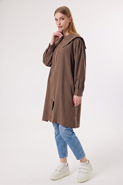 Suede Style 6437 - Κομψό, άνετο μακρύ τουνίκ με φερμουάρ και λεπτομέρεια δεσί...