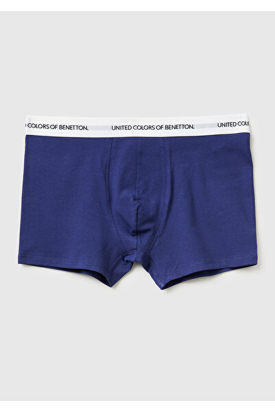 United Colors of Benetton Men's dark blue logo text striped cotton boxer