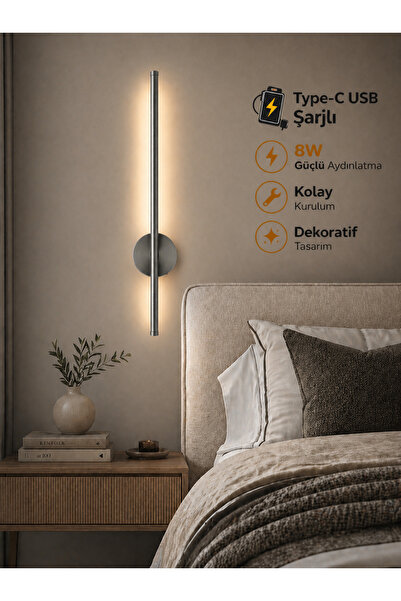 ÖZER LİGHT Leila 75CM / USB Sarjlı Resim / Tablo / Ayna / Duvar / Krom kasa L...