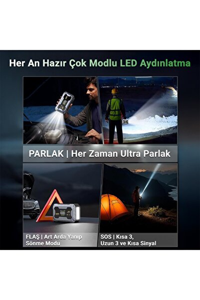 Groove A40 27000mAh 8000A Akü Takviye Cihazı+Lastik Şişirme Pompası Kompresörlü Jump Starter