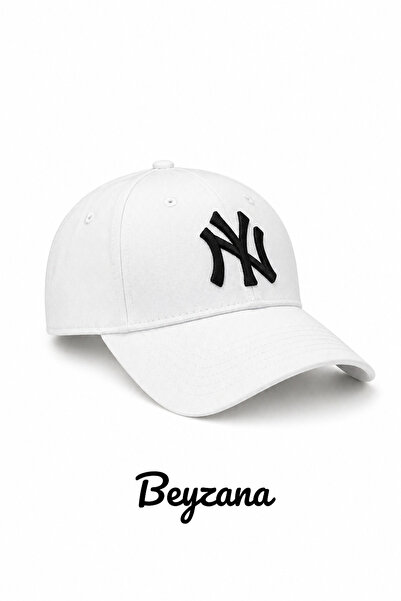 BEYZANA Beyaz Renk NY Desenli Unisex Şapka