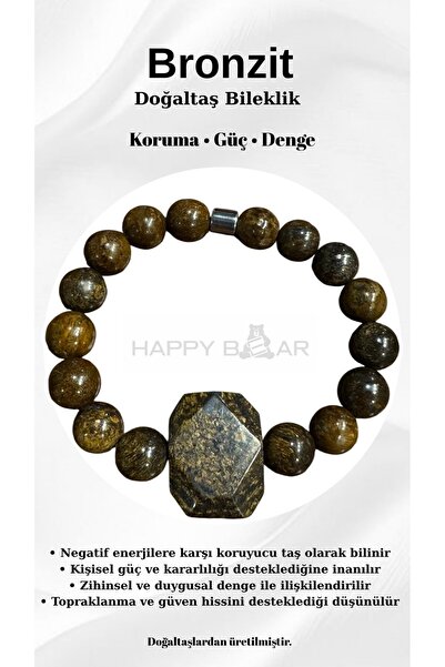 Happy Bear Bronzite Natural Stone Men's Bracelet 10 mm – Stone of Strength, P...