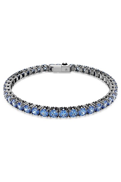 Swarovski سوار ماتريكس للتنس بقطع دائري مطلي بالروتينيوم الأزرق S