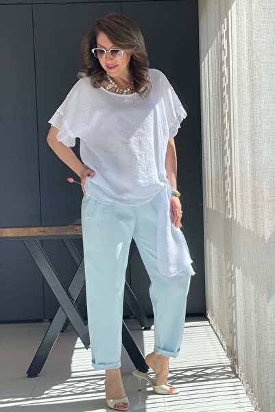 MİSLİNA BUTİK İthal Gabardin Bebe Mavi Pantolon