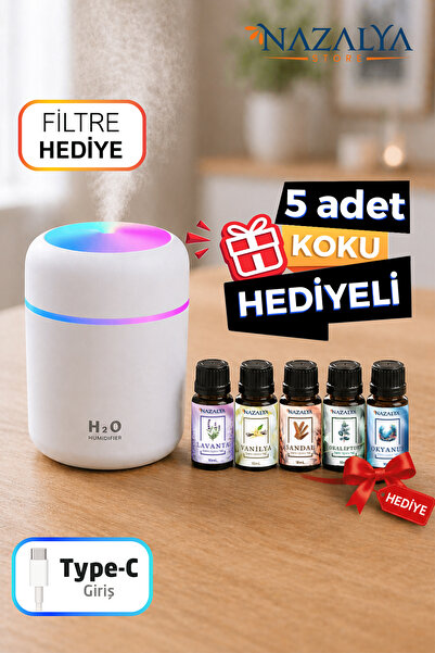 Nazalya +5 Adet Koku Hediyeli Ultrasonik Oda ve Araç Hava Nemlendirici Buhar ...