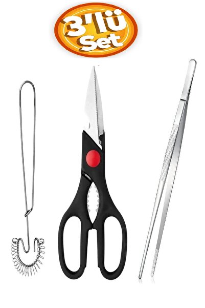 ZUZU MADE Solingen Yaylı Yumurta Çırpıcı, Mutfak Makası Siyah ve 27 cm Profes...