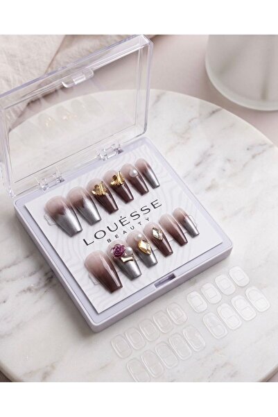 Louesse Beauty Louésse Mocha Crystal Takma Tırnak 12’li – Kahve Ombre Gümüş D...