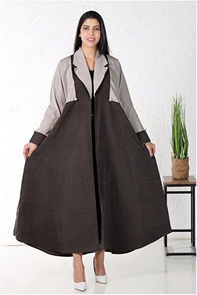 MyesuQ Formal Klosh Abaya in Two Tone Brown and Grey Colour with Stylish Butt...