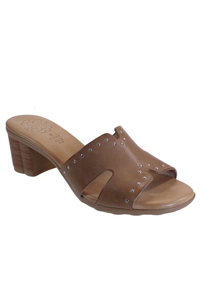 Porronet Shoes Γυναικεία Δερμάτινα Παντόφλες FI2625 Ταμπά