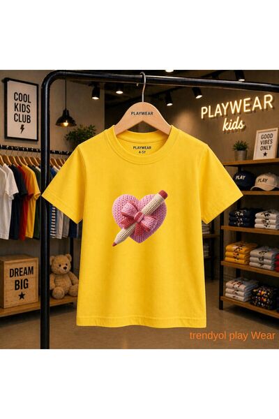playwear Tricou unisex pentru copii, 100% tricotat, imprimat cu creion, roz, ...