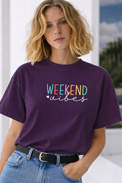 ArtYus Weekend Vibes Text Printed Unisex Oversize T-Shirt – Cotton Crew Neck ...