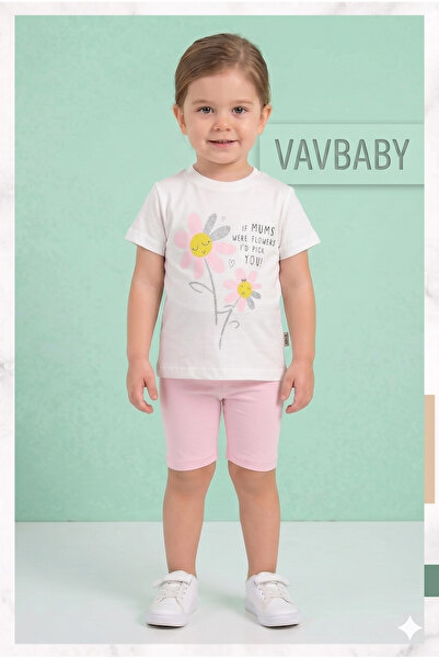 VaVbaby Girls Floral Print Short Sleeve T-Shirt and Shorts Set - Pink