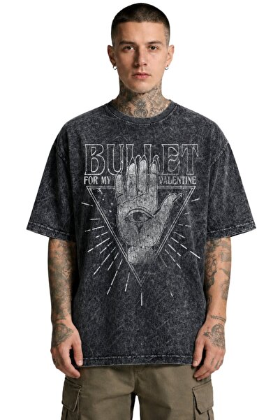 Fuddy Moda Unisex μπλουζάκι με στάμπα  "Bullet For My Valentine ", ρετρό μπλο...