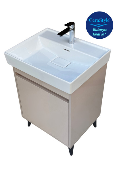 AKADEMİK MİMARLIK Tek Kapaklı Lavabolu Mdf 60 cm Banyo Dolabı + Batarya Hediy...