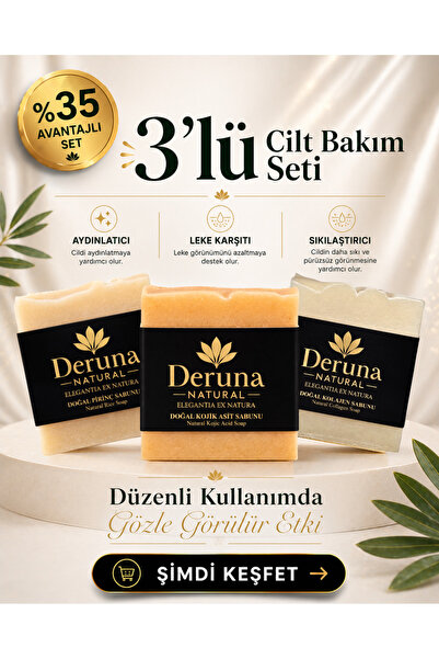 DERUNA NATURAL Leke Karşıtı, Aydınlatıcı & Sıkılaştırıcı 3'lü Sabun Bakım Set...