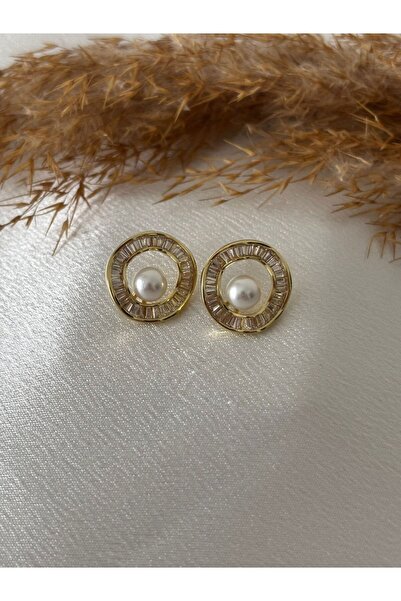 stainless steell Baguette Detailed Pearl Steel Earrings