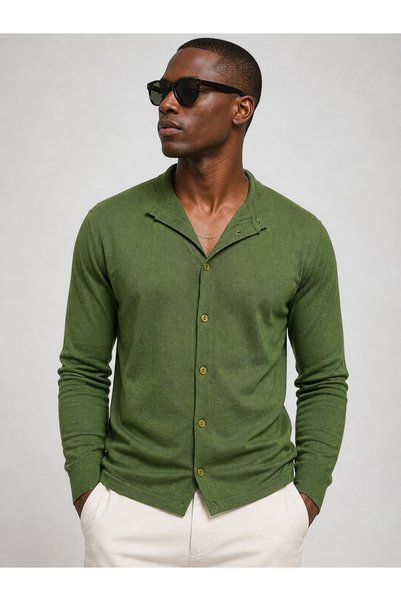 sifu tekstil Men's Thin Knitwear Shirt Collar Buttoned Cardigan Modern Slim F...