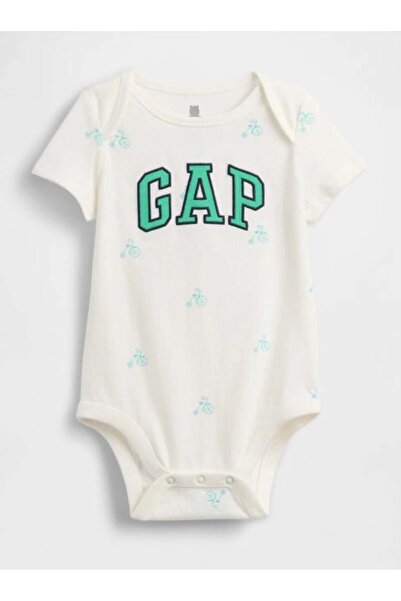 GAP Kids Gap Erkek Bebek Bisiklet Baskılı Kısa Kollu Zıbın 0-2 Yaş EKRU