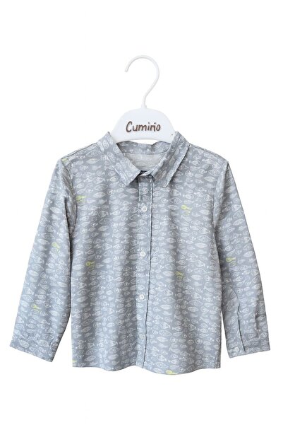 nk kids Nk Baby Boy Fish Print Shirt 1-4 Years Gray