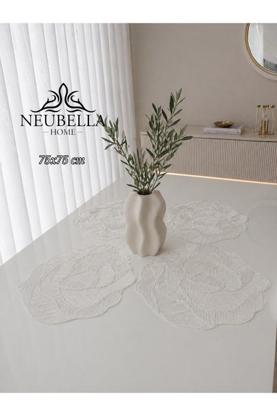 NB Neubella Home Flora Luxury Runner Living Room Coffee Table Cover Set French Laced Dowry Set Lace Rose Patterned 6 Pieces
