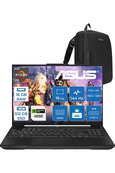 ASUS Tuf Gaming A16 (FA607NUQ-GAMING) Amd Ryzen™ 7 170 16GB Ddr5 512GB SSD RT...