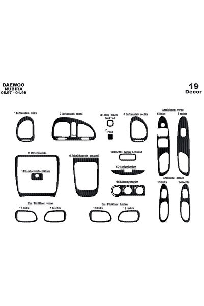 Marscockpitdesign Daewoo Nubira 1 Dashboard Trim 1997-1999 19 Pieces