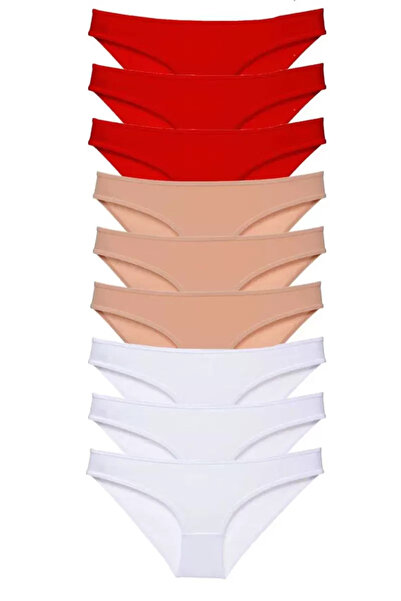 Mestore 9 Pieces Super Eco Set Lycra Women's Slip Panties Red Skin White