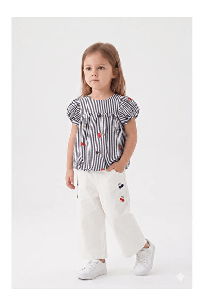 Mini Baray Cherry Embroidered Striped 2-Piece Set (2 Years - 3 Years - 4 Year...