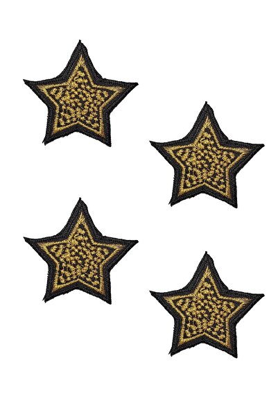 remsatico dıy craft Ütü Ile Yapışan Arma - Patch - Altın Siyah Renk Yıldız Mo...