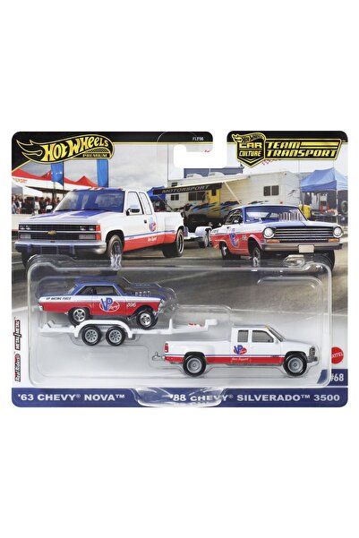 mattel HOT WHEELS CHEVY SILVERADO 3500 88 TRANSPORTER CU MAȘINĂ CHEVY NOVA 63...