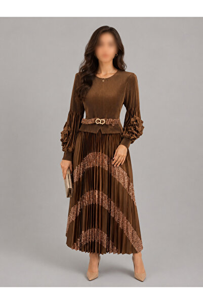 leevan fashion فستان بني انيق