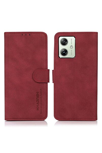 KHAZNEH Retro Leather Θήκη Πορτοφόλι Wine Red (Motorola Moto G54 5G)